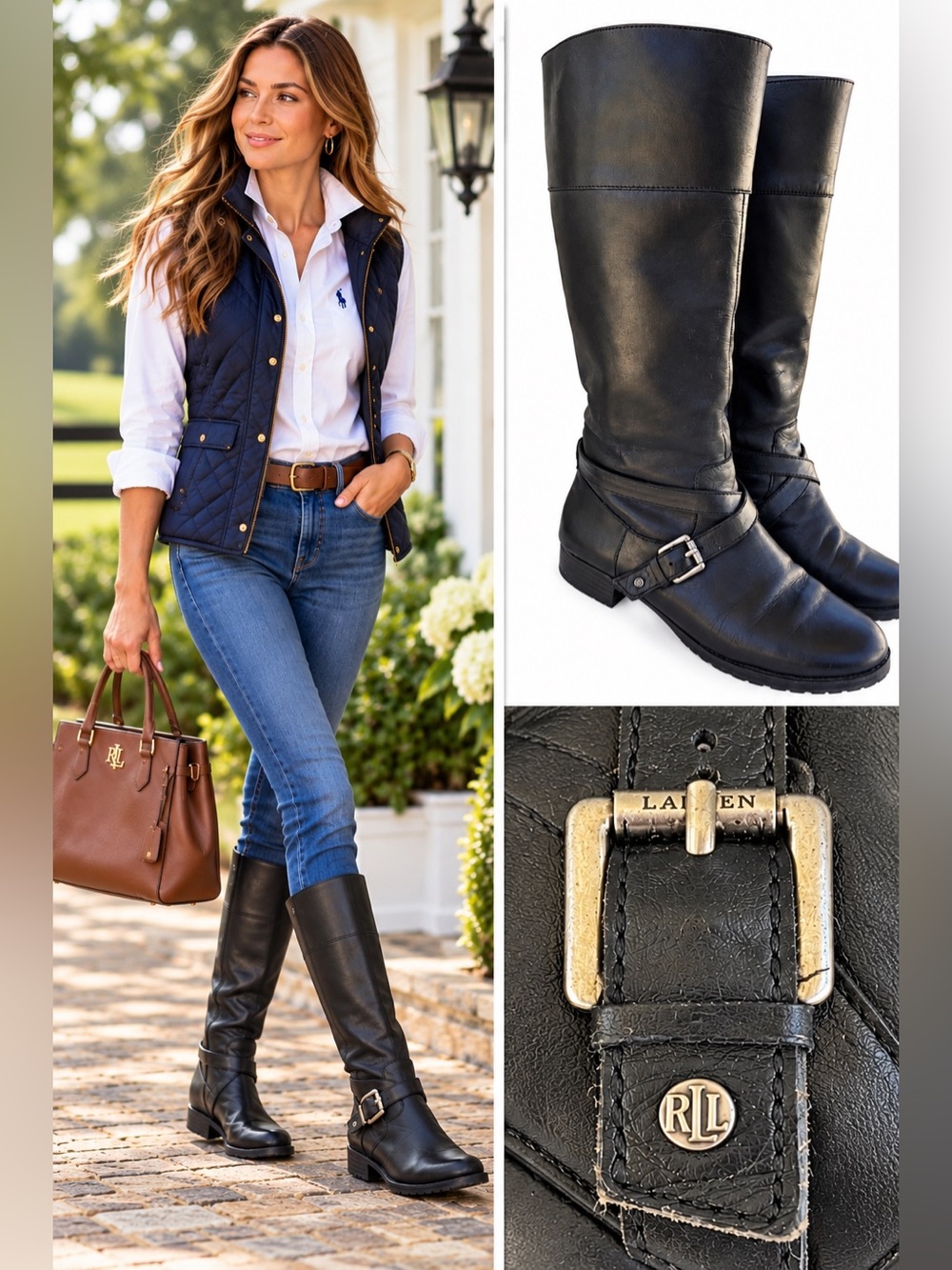 Lauren Ralph Lauren Sahara Black Leather Riding Boots 7.5B
